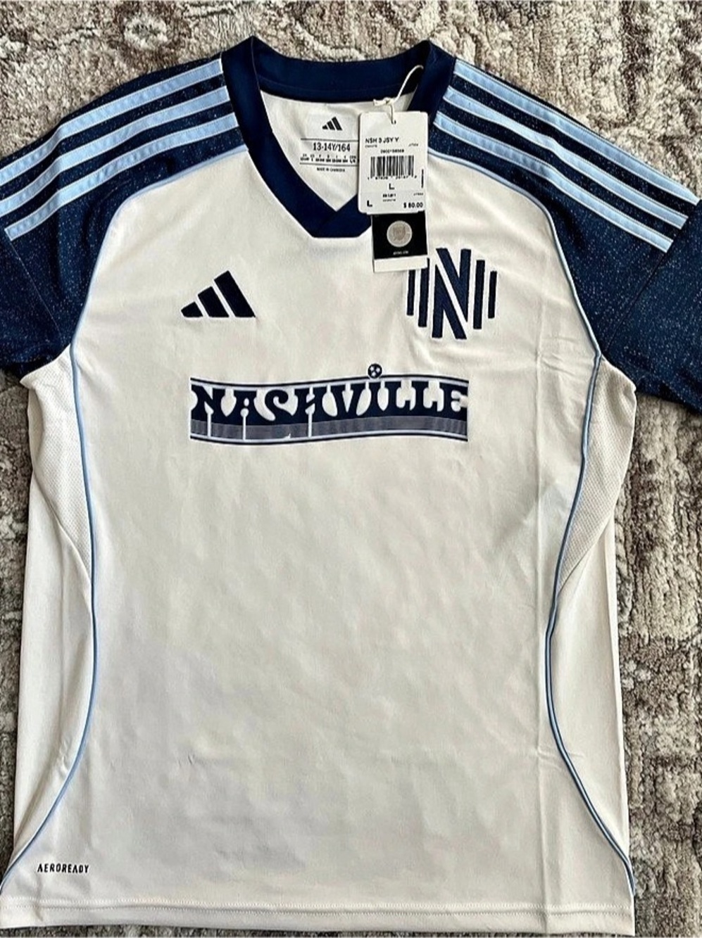 adidas Nashville SC 2025 Third Jersey Youth Soccer Jersey White & Blue Size
